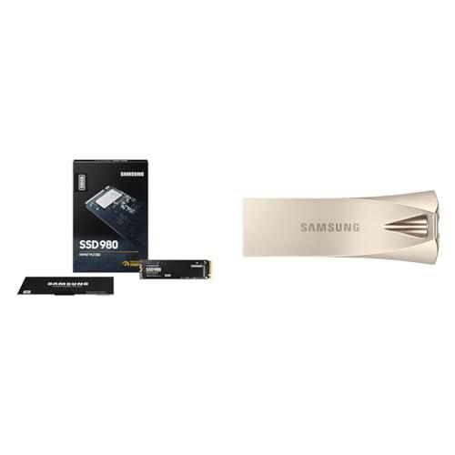 SAMSUNG 980 1 TB PCIe 3.0 (up to 3.500 MB/s) NVMe M.2 Internal Solid State Drive (SSD) (MZ-V8V1T0BW) &amp; Flash Drive Champagne Silver 128 GB