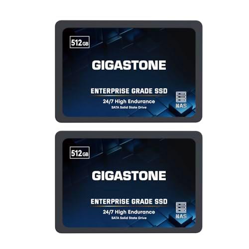 Gigastone Enterprise SSD 512GB NAS SSD caché (Paquete de 2) TLC 24/7 elevadas Resistencia empresarial Servidor centros de Datos Raid Almacenamiento Conectado a la Red 2.5&quot; SATA Interna Disco Duro ssd